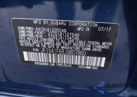 2018 Subaru Wrx Limited из США, поврежденный, VIN JF1VA1F68J9807860